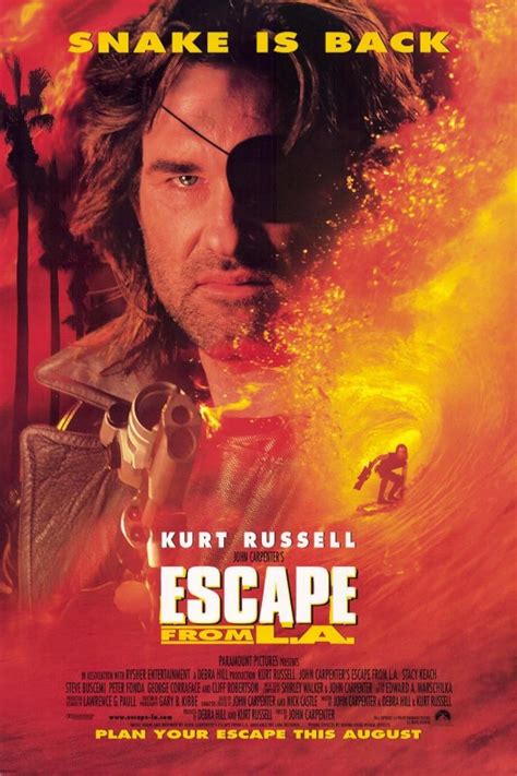 5.7 (78,823) 54. Escape from L.A. is a 1996 dystopian-turned-action film directed by John Carpenter, starring Kurt Russel as the main protagonist, Snake Plissken, with Steve Buscemi as the deceptive mapmaker, Harold "Brain" Helmann, and Stacy Keach as the ruthless yet strategic police commissioner, Malloy. The film takes place in 2013, only ...